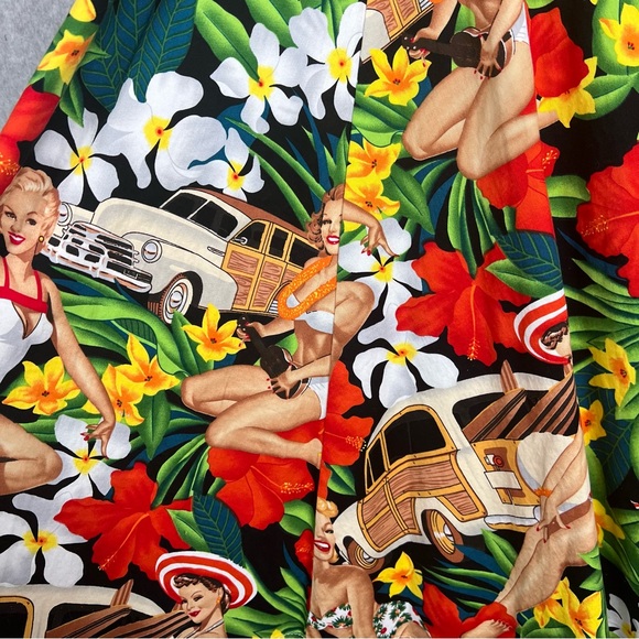 Belle Poque Womens Med Sleeveless Hawaiian Pin Up Girl A-Line Swing Midi Dress - Picture 8 of 15